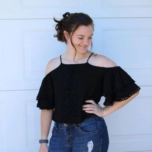 Cold shoulder lace crop top